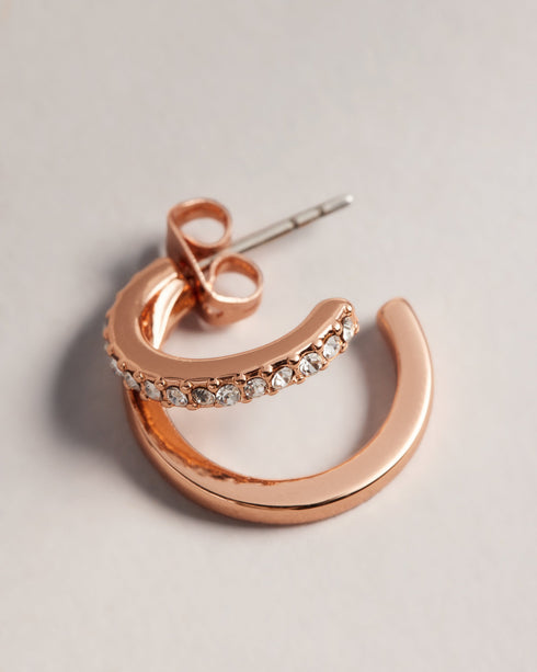 HELIAS-Jewellery-Need A New Go-to Piece? Meet Helias Our Dazzling Double Huggie Hoop Earrings. These Statement Earrings Feature A Striking Contrasting Texture With One Hoop Adorned With Shimmering Crystals For An Extra Touch Of Glamour. Double huggie hoop earrings Contrasting texture One crystal embellished hoop Engraved logo Stud back Comes in Ted Baker branded gift box- Ted Baker Romania
